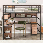 Bellemave® Full Size Metal Loft Bed with Bookcase, Desk and Cabinet - Bellemave